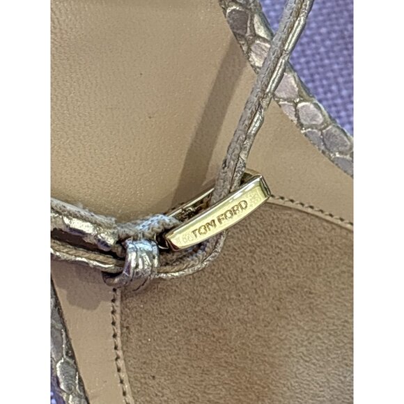 TOM FORD Paradis Stamped Python Strappy Sandals in Champagne 40 with Box Heels - Picture 7 of 11